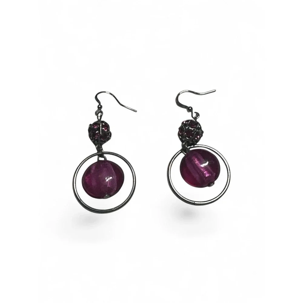 Unbranded Drop Earrings Women OS Magenta Excellent Geometric Orb Gunmetal Pavé